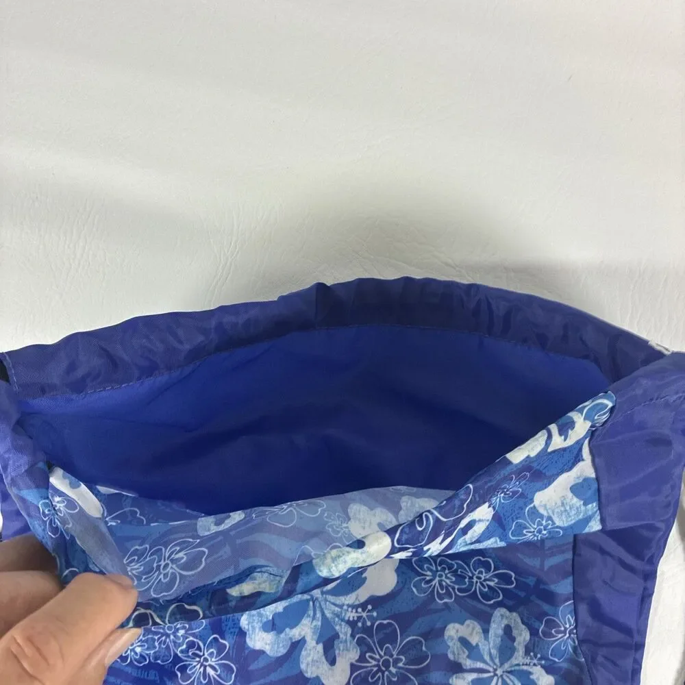 Port Authority Blue Hibiscus Floral Drawstring Backpack Cinch Sack Bag 13.5x17.5